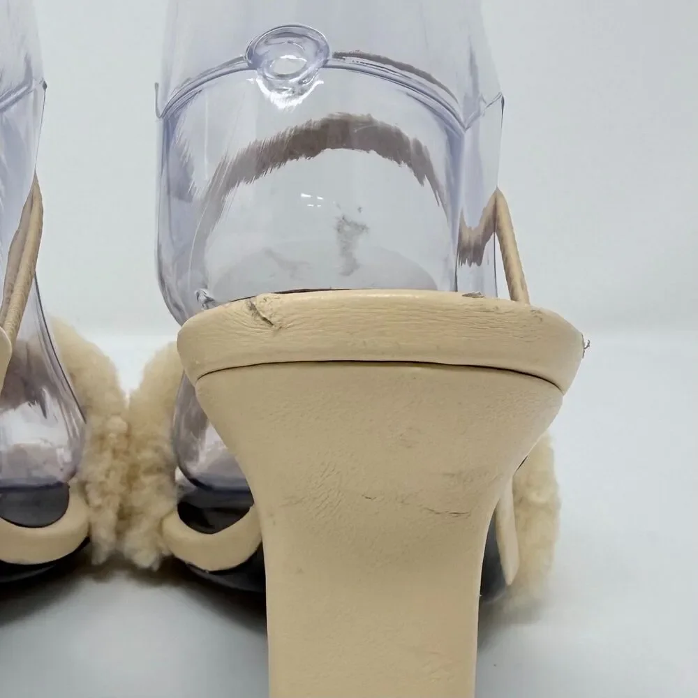 BY FAR Ada 100mm Shearling Sandals Sable Beige Size 37 US7 NWOB Minor Defect